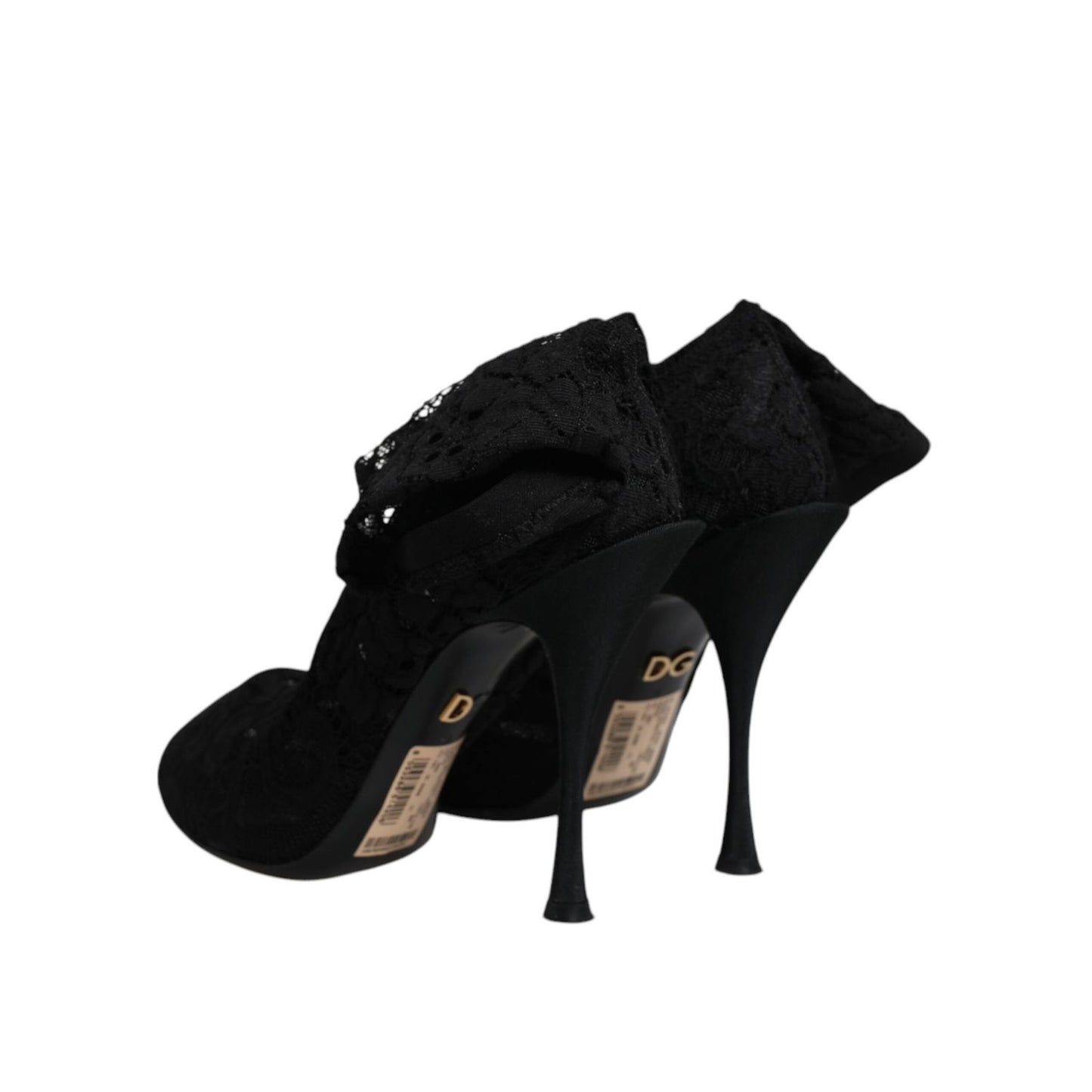 Dolce & Gabbana Black Lace Stretch Heels Mid Calf Boots Shoes LA12059-38