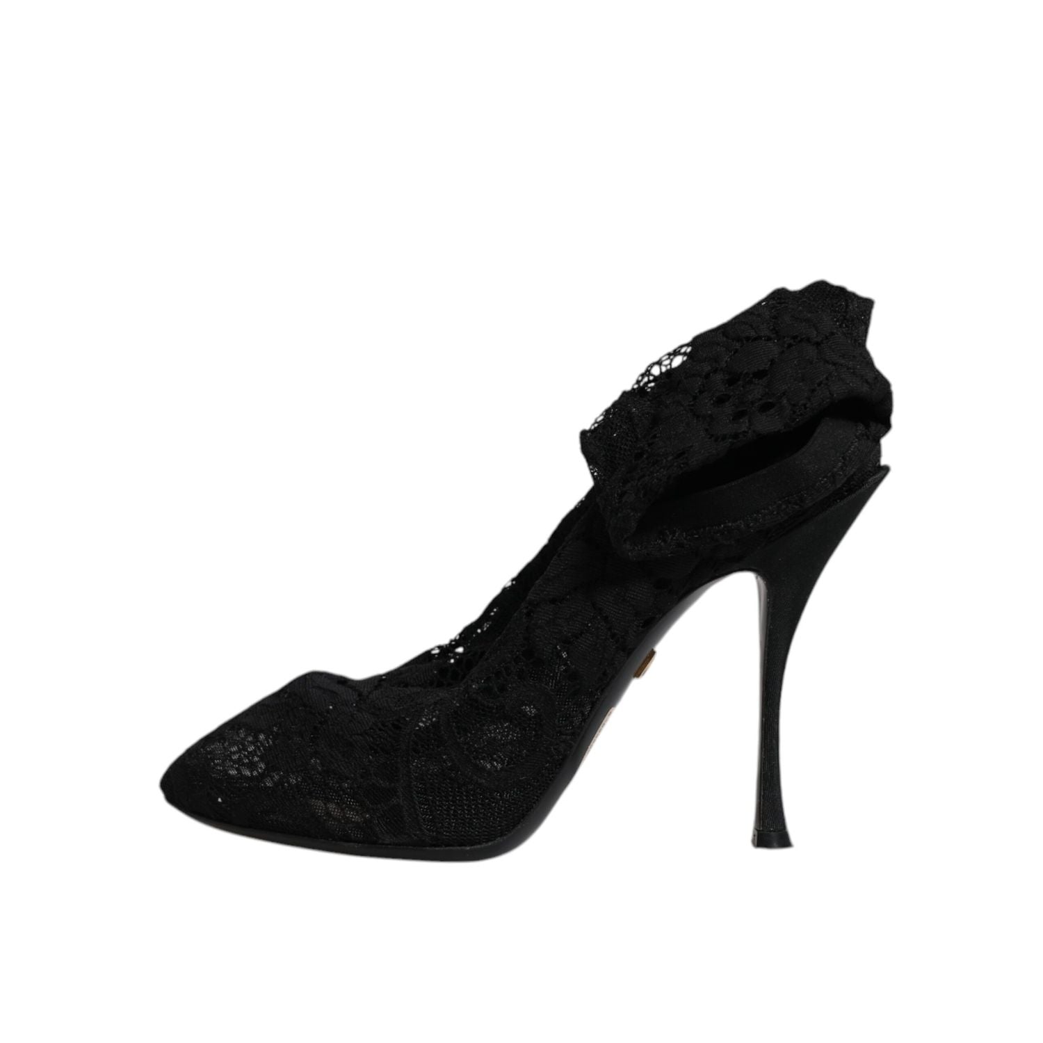 Dolce & Gabbana Black Lace Stretch Heels Mid Calf Boots Shoes