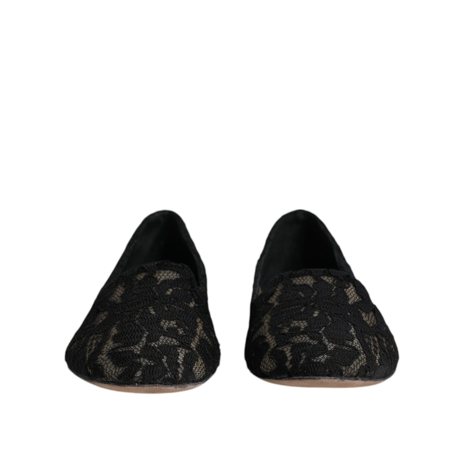 Dolce & Gabbana Black Taormina Lace Slip On Flats Shoes