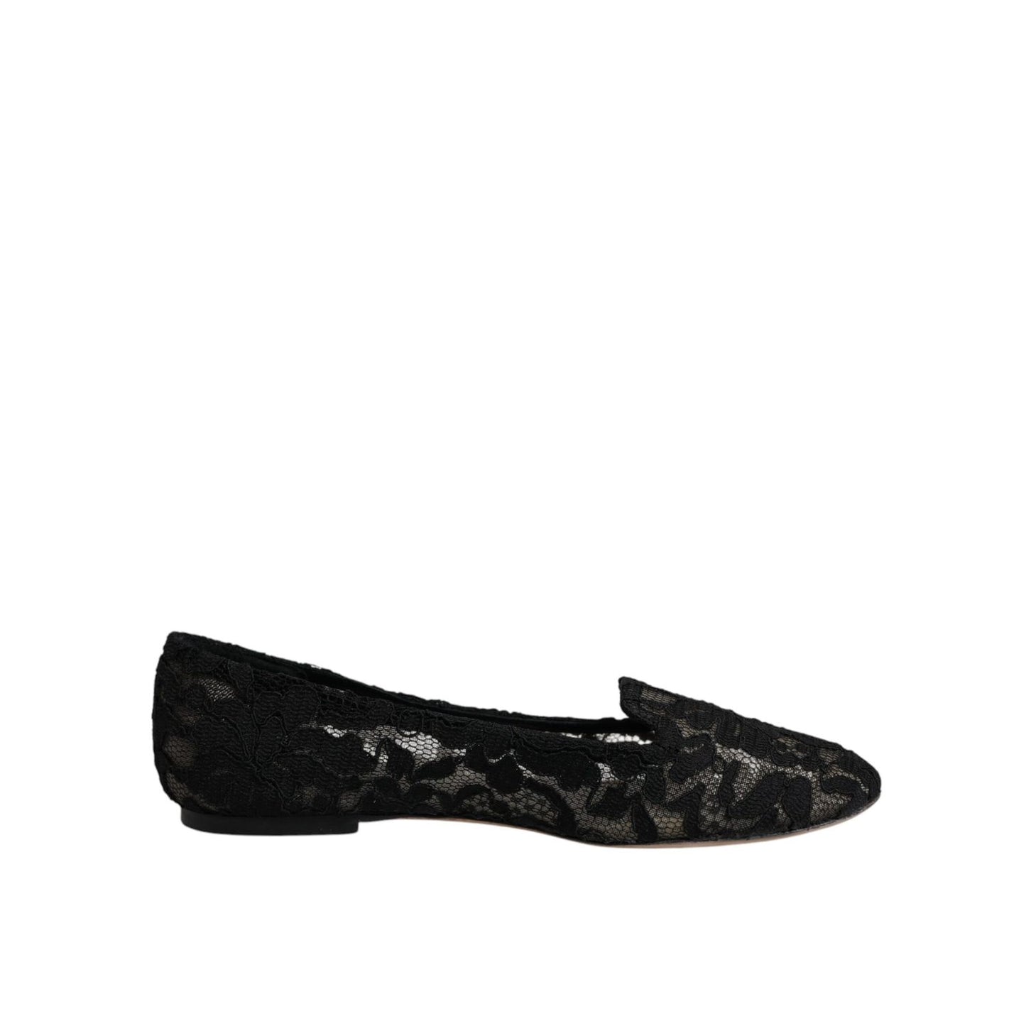 Dolce & Gabbana Black Taormina Lace Slip On Flats Shoes
