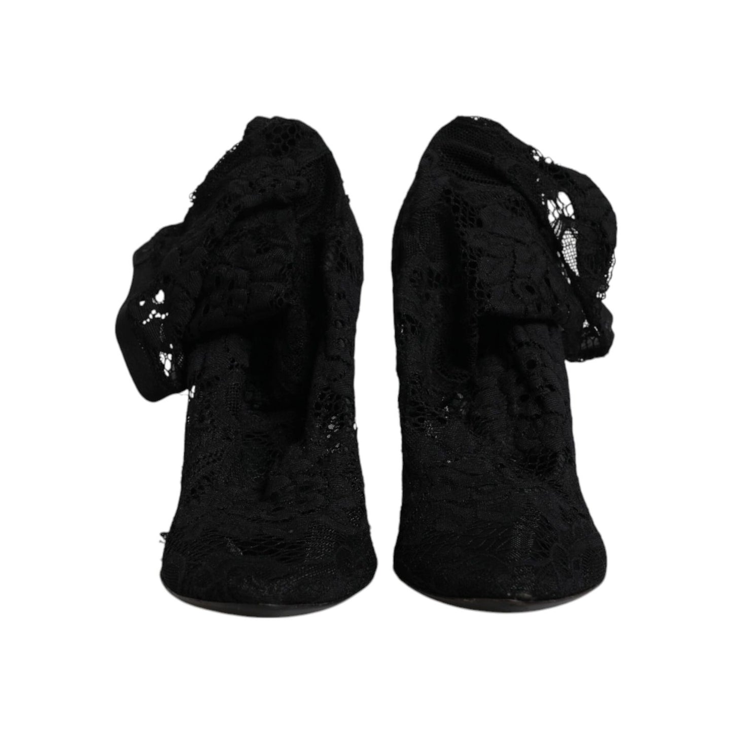 Dolce & Gabbana Black Lace Stretch Heels Mid Calf Boots Shoes LA12062-41