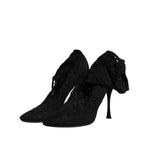 Dolce & Gabbana Black Lace Stretch Heels Mid Calf Boots Shoes LA12062-41