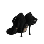 Dolce & Gabbana Black Lace Stretch Heels Mid Calf Boots Shoes LA12062-41
