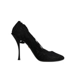 Dolce & Gabbana Black Lace Stretch Heels Mid Calf Boots Shoes LA12062-41
