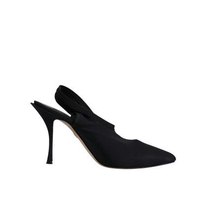Dolce & Gabbana Black Jersey Stretch Heels Slingback Shoes