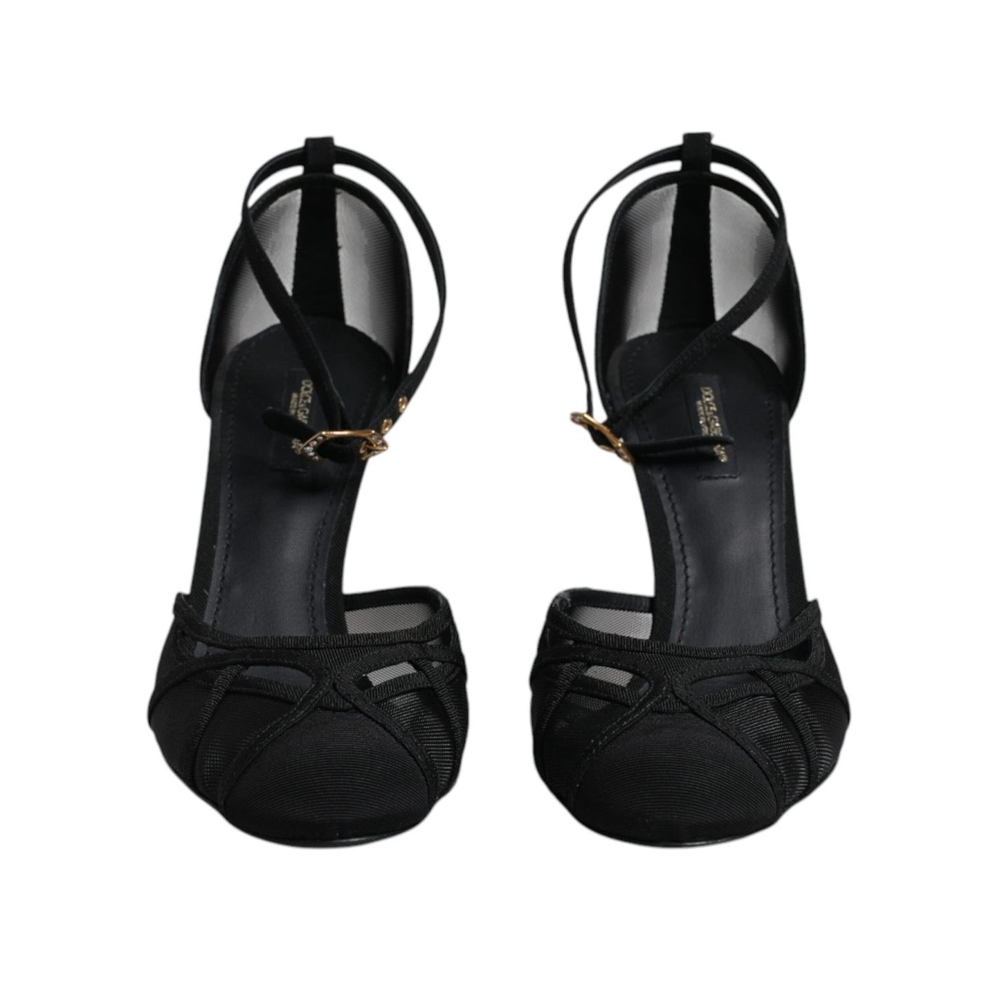Dolce & Gabbana Black Mesh Ankle Strap Heels Pumps Shoes LA12074-39