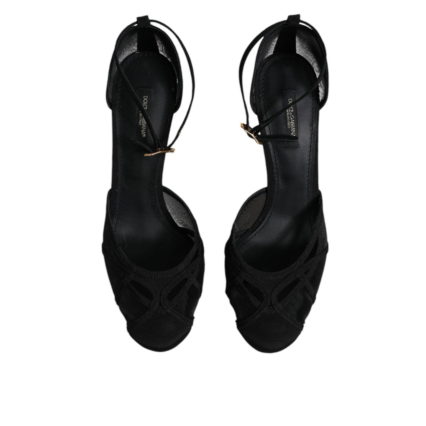 Dolce & Gabbana Black Mesh Ankle Strap Heels Pumps Shoes LA12074-39