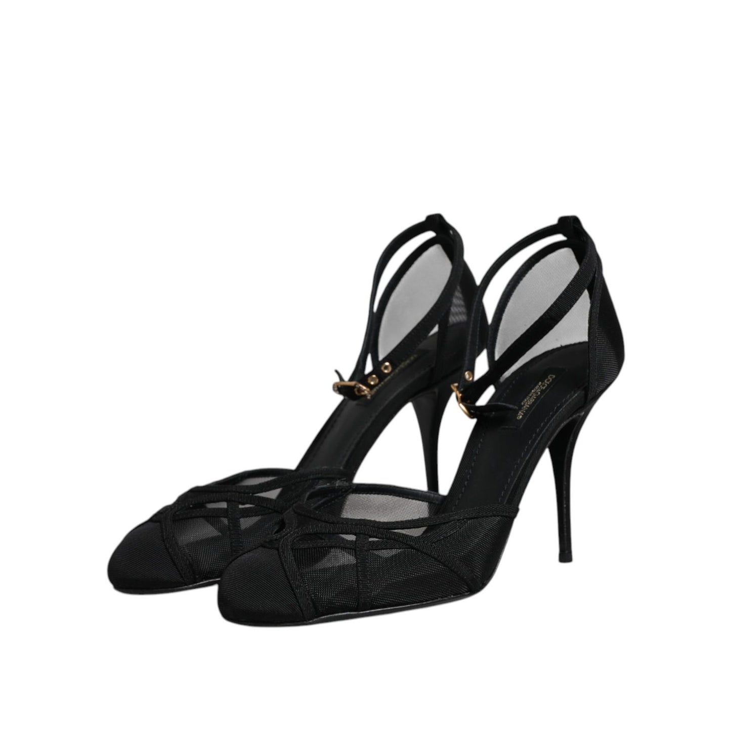Dolce & Gabbana Black Mesh Ankle Strap Heels Pumps Shoes LA12074-39
