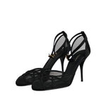 Dolce & Gabbana Black Mesh Ankle Strap Heels Pumps Shoes LA12074-39