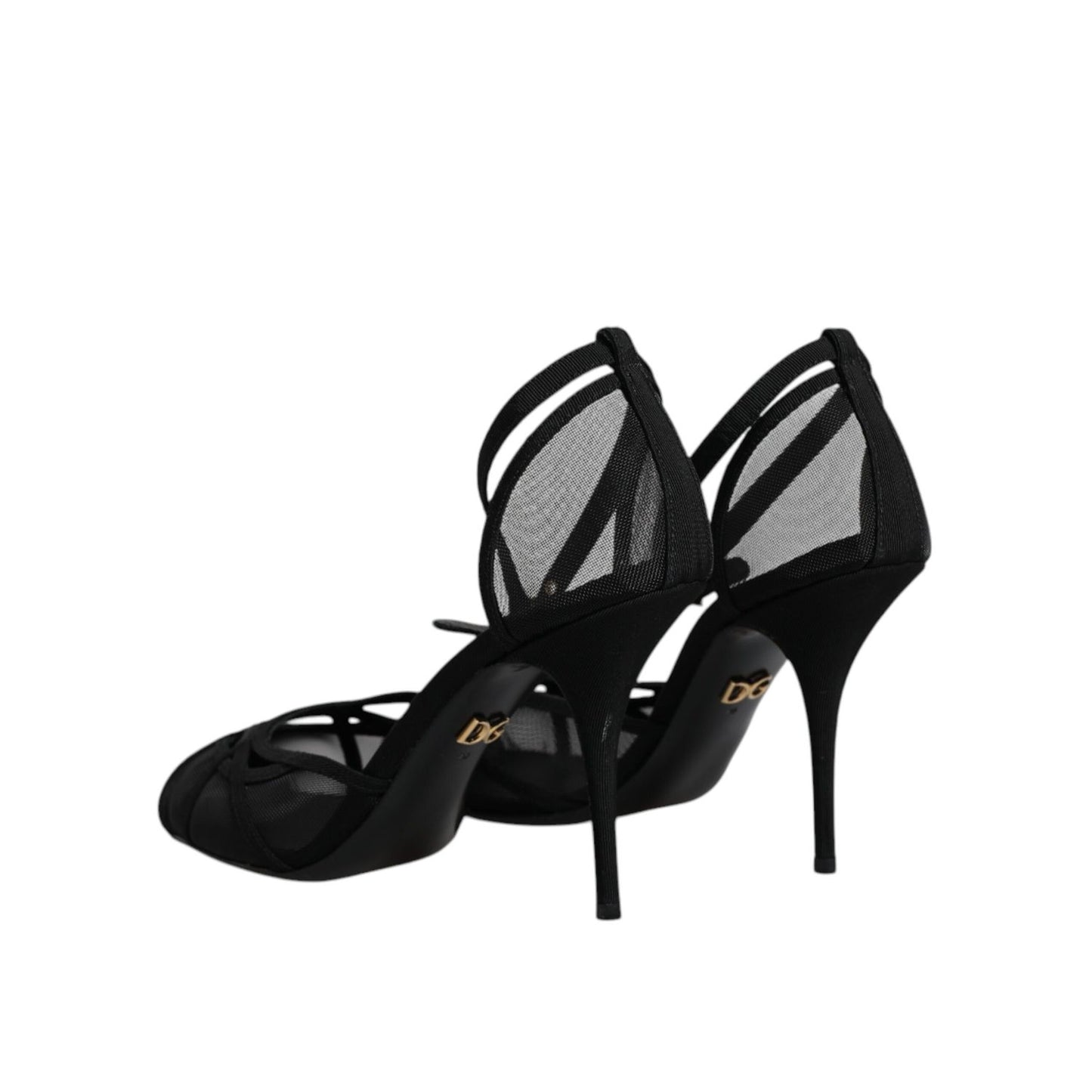 Dolce & Gabbana Black Mesh Ankle Strap Heels Pumps Shoes LA12074-39