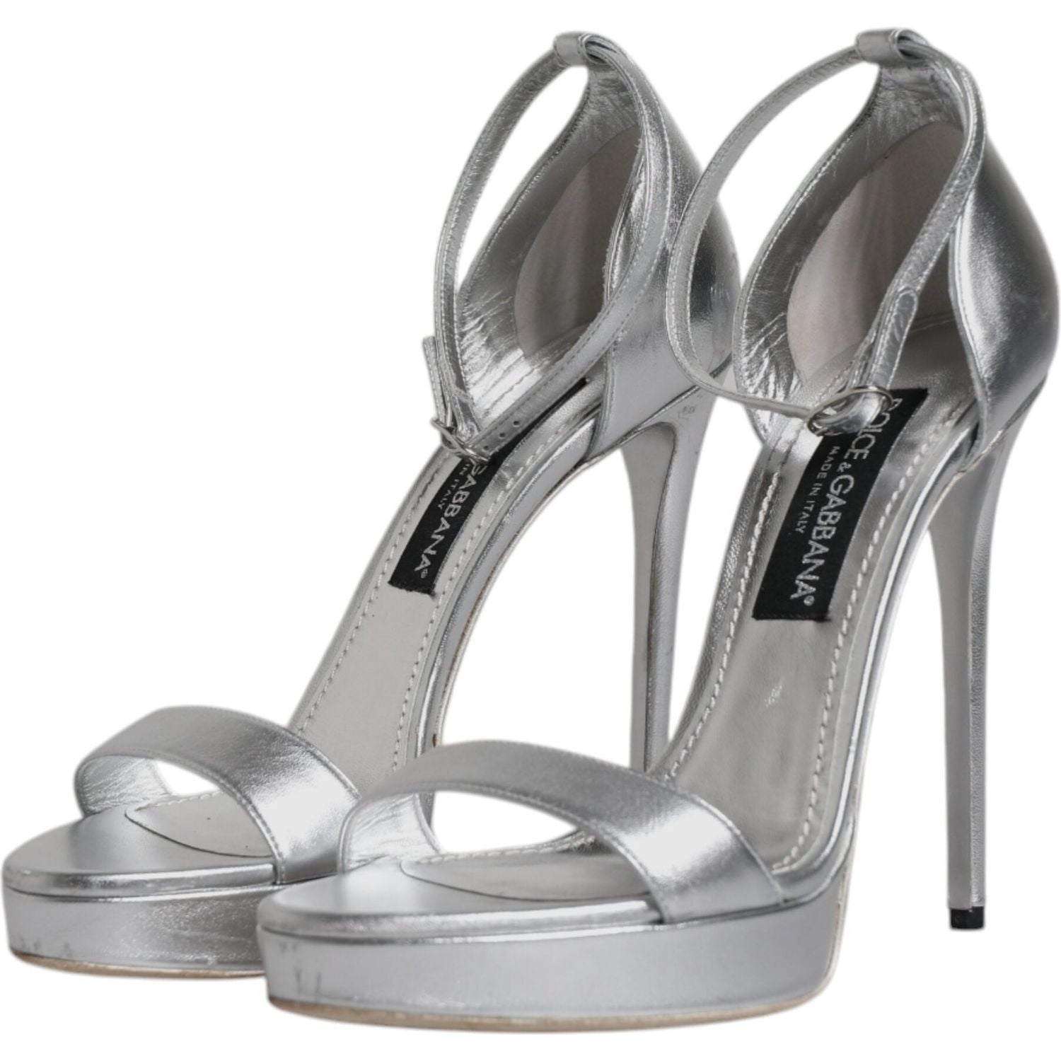 Dolce & Gabbana Silver Leather Platform Keira Sandals Shoes