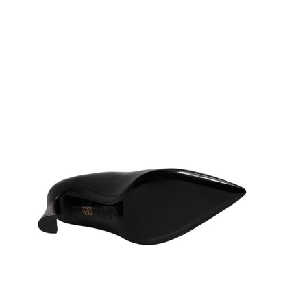 Versace Black Leather Logo Plaque High Heels Pumps Shoes