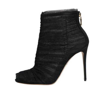 Dolce & Gabbana Black Mesh Stiletto Heels Ankle Boots Shoes
