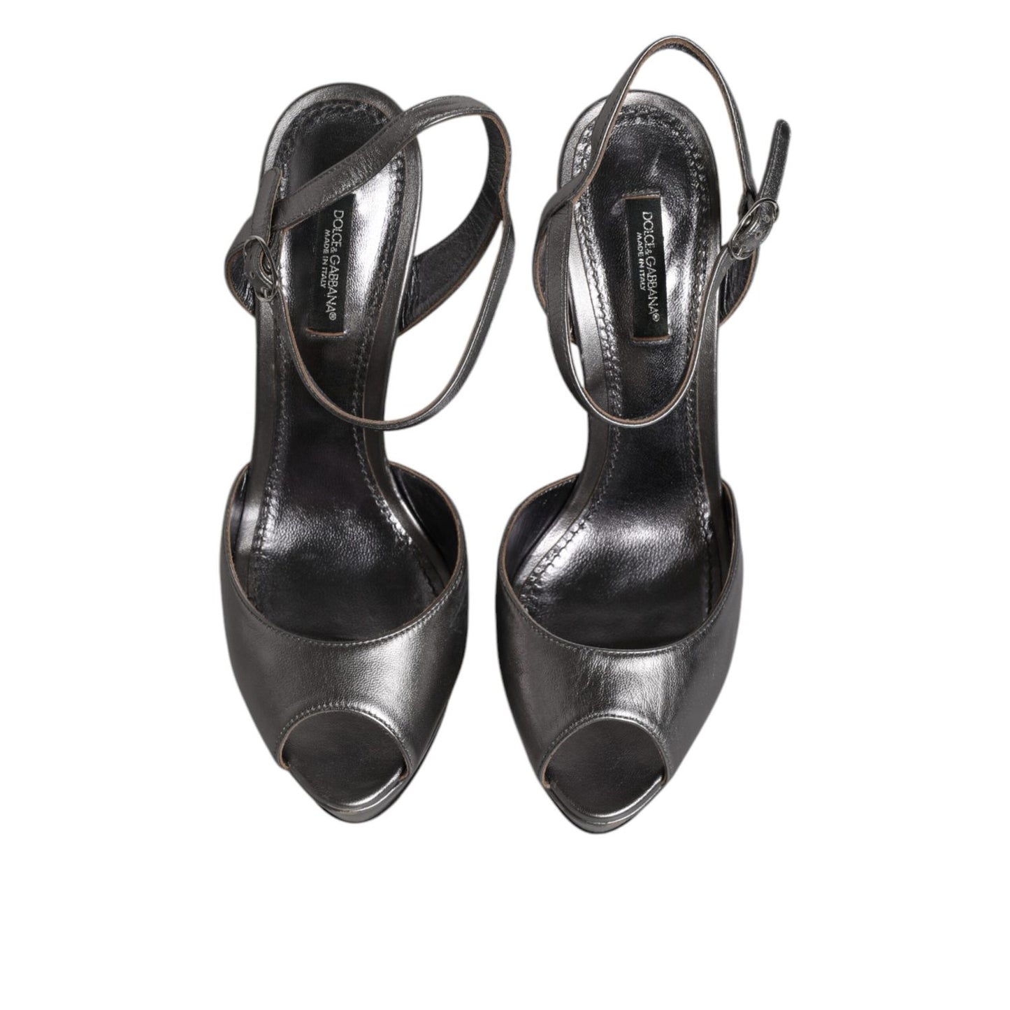 Dolce & Gabbana Silver Leather Platform Heels Sandals Shoes LA12137-38