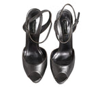Dolce & Gabbana Silver Leather Platform Heels Sandals Shoes LA12137-38