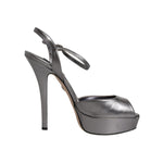 Dolce & Gabbana Silver Leather Platform Heels Sandals Shoes LA12137-38