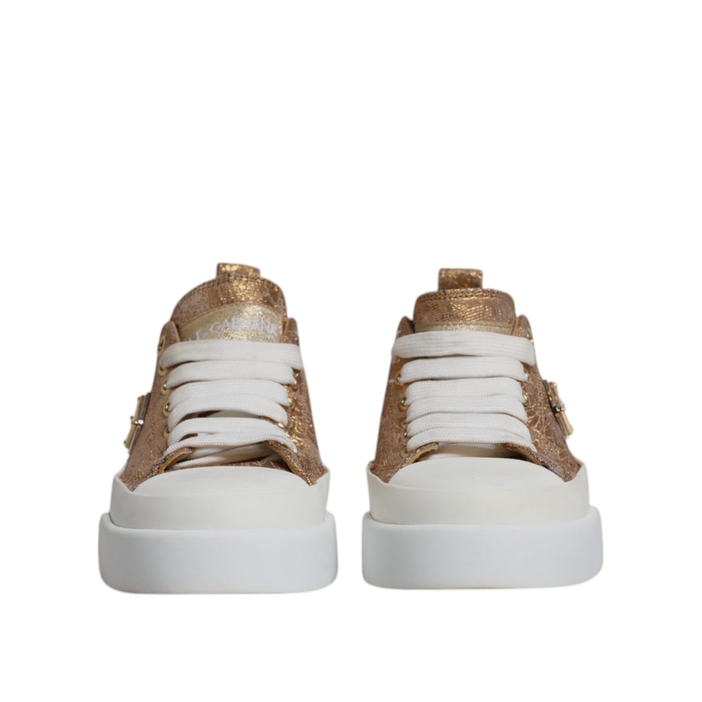 Dolce & Gabbana Gold White Logo Low Top Sneakers Shoes LA12139-35