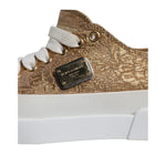 Dolce & Gabbana Gold White Logo Low Top Sneakers Shoes LA12139-35
