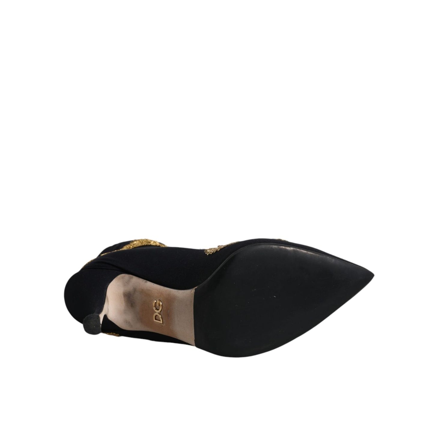 Dolce & Gabbana Black Gold Embroidery Slip On Boots Shoes LA12146-37.5