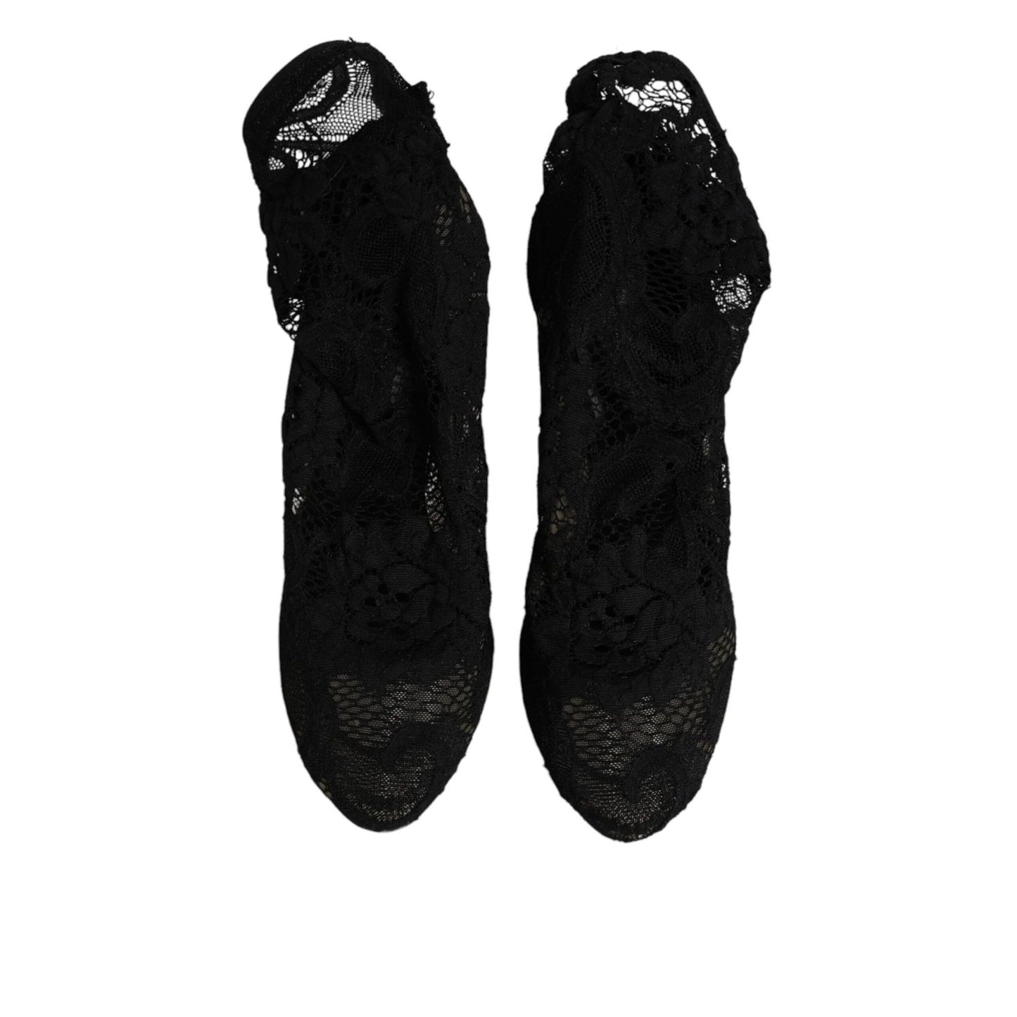 Dolce & Gabbana Black Lace Stretch Heels Mid Calf Boots Shoes LA12226-38