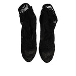 Dolce & Gabbana Black Lace Stretch Heels Mid Calf Boots Shoes LA12226-38