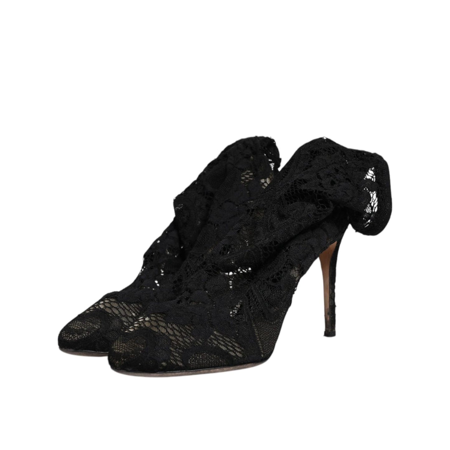 Dolce & Gabbana Black Lace Stretch Heels Mid Calf Boots Shoes LA12226-38