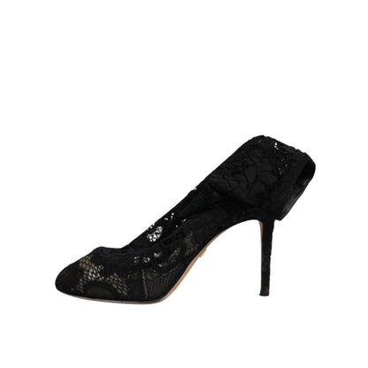 Dolce & Gabbana Black Lace Stretch Heels Mid Calf Boots Shoes