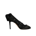 Dolce & Gabbana Black Lace Stretch Heels Mid Calf Boots Shoes LA12226-38
