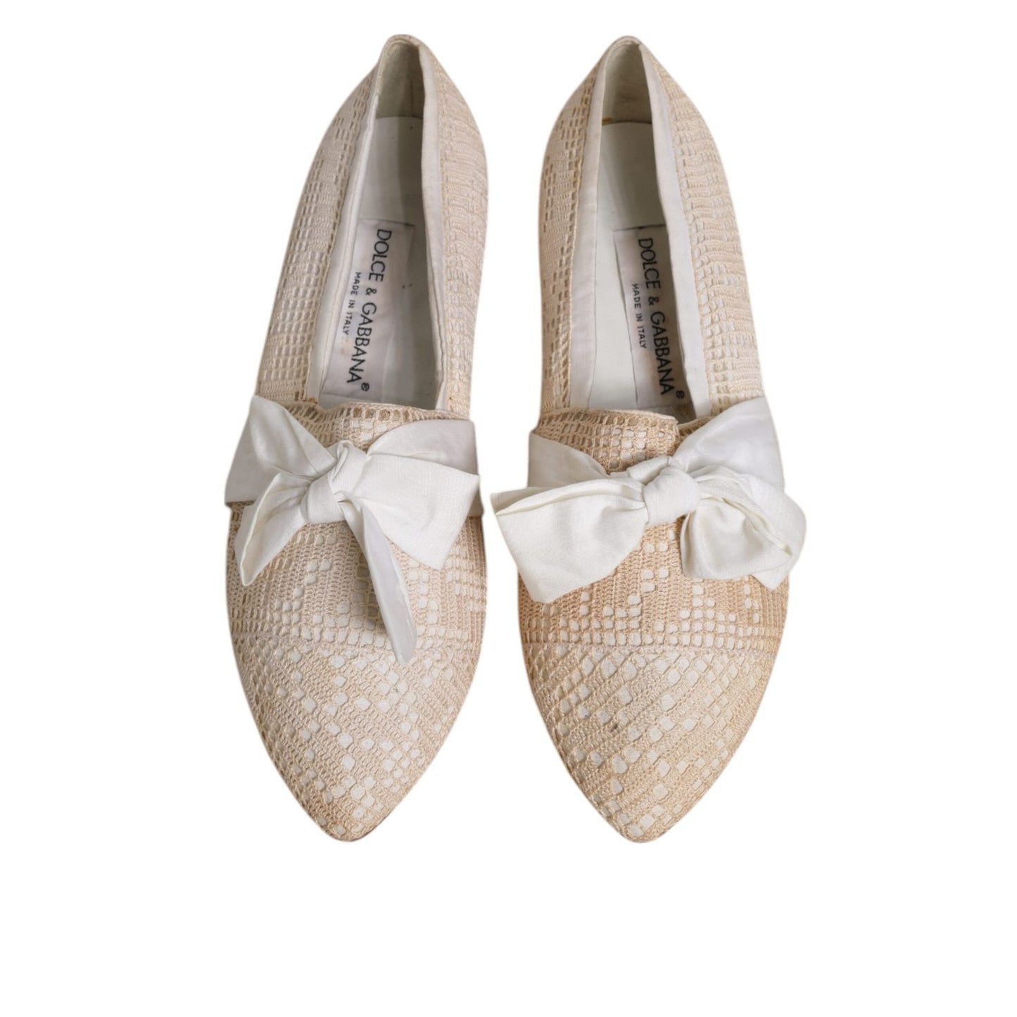Dolce & Gabbana Beige Ribbon Fabric Ballerina Flats Shoes LA12231-39