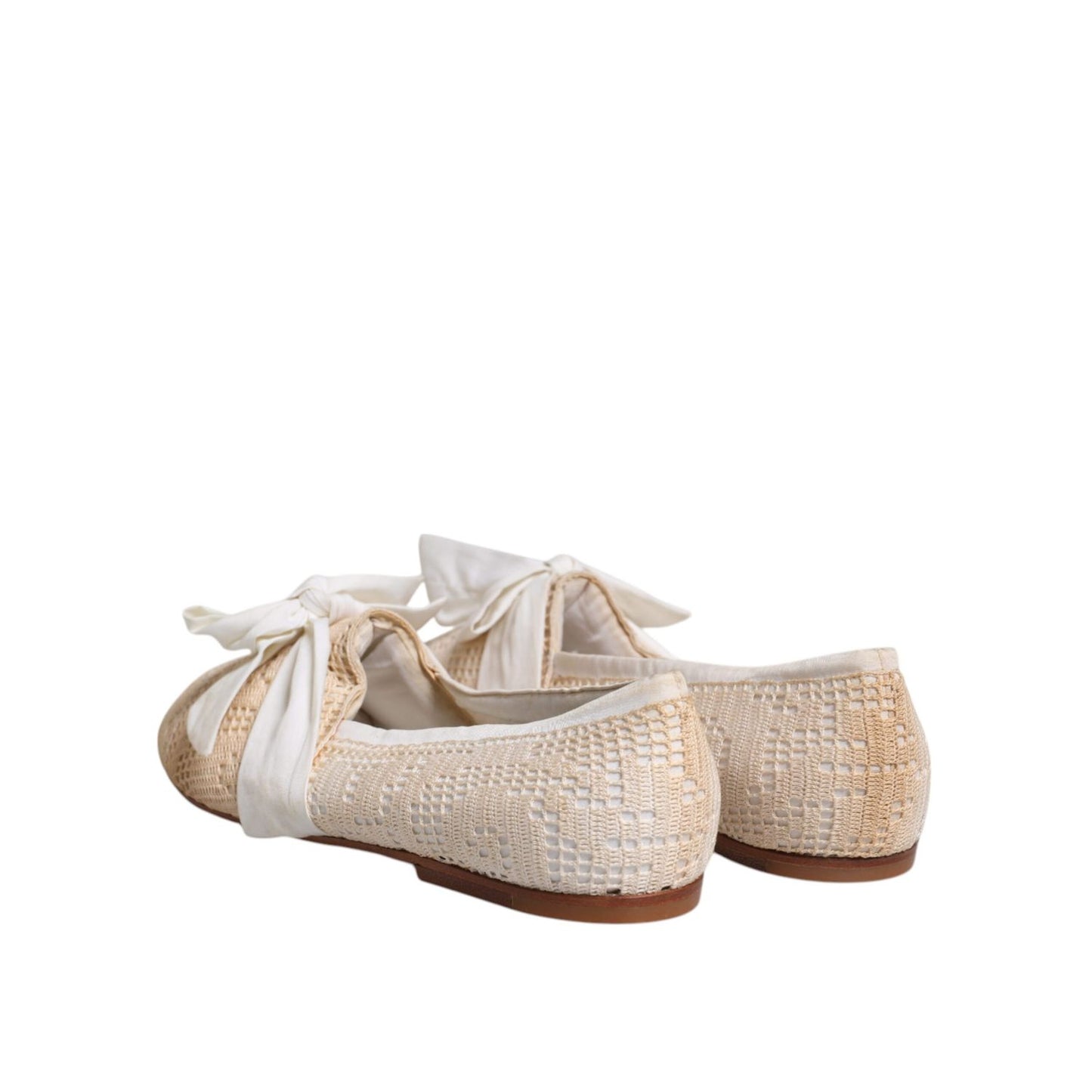 Dolce & Gabbana Beige Ribbon Fabric Ballerina Flats Shoes LA12231-39