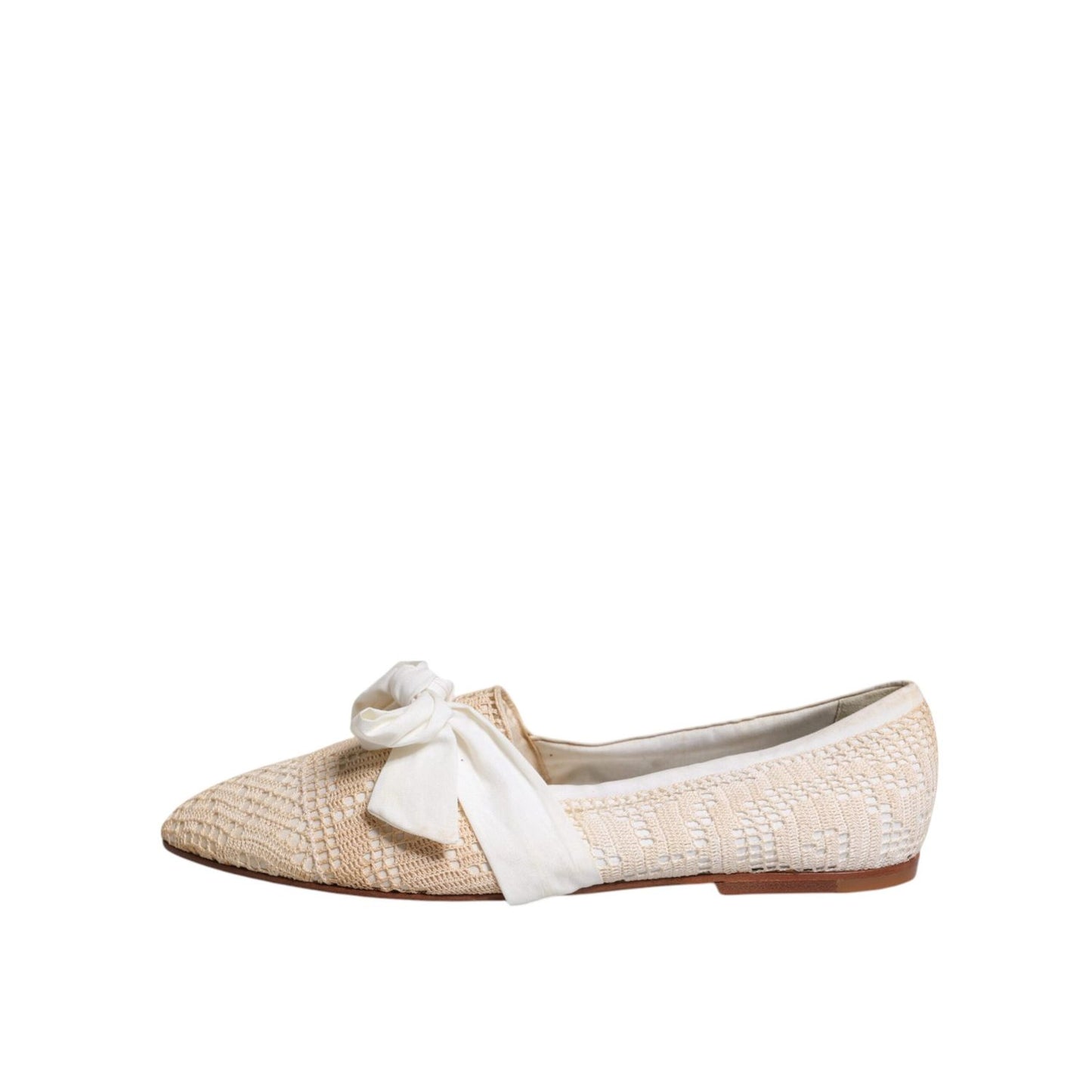 Dolce & Gabbana Beige Ribbon Fabric Ballerina Flats Shoes