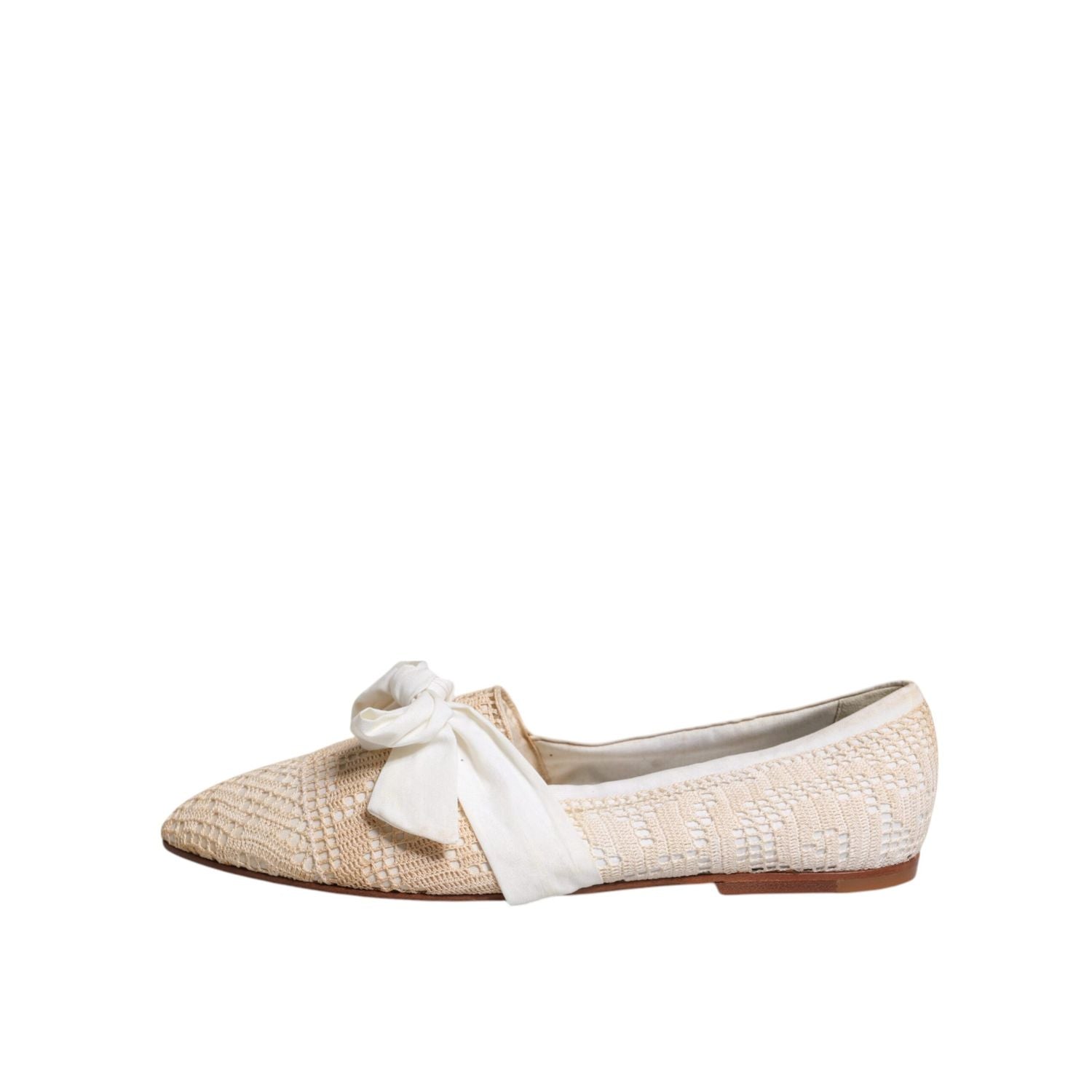 Dolce & Gabbana Beige Ribbon Fabric Ballerina Flats Shoes