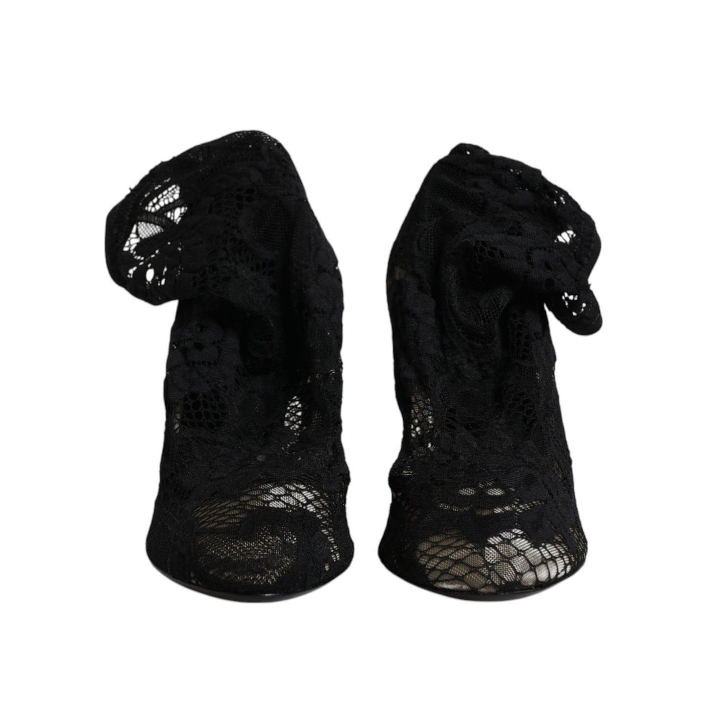 Dolce & Gabbana Black Lace Stretch Heels Mid Calf Boots Shoes LA12237-37.5