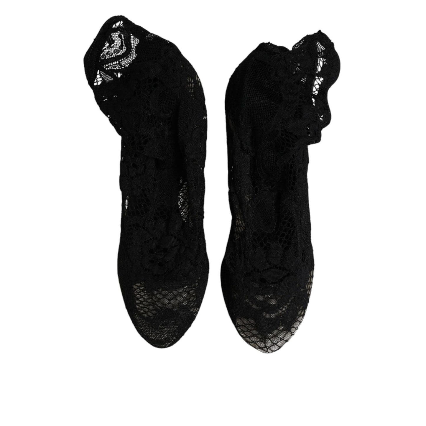 Dolce & Gabbana Black Lace Stretch Heels Mid Calf Boots Shoes LA12237-37.5