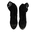 Dolce & Gabbana Black Lace Stretch Heels Mid Calf Boots Shoes LA12237-37.5