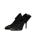 Dolce & Gabbana Black Lace Stretch Heels Mid Calf Boots Shoes LA12237-37.5