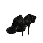 Dolce & Gabbana Black Lace Stretch Heels Mid Calf Boots Shoes LA12237-37.5