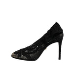 Dolce & Gabbana Black Lace Stretch Heels Mid Calf Boots Shoes LA12237-37.5