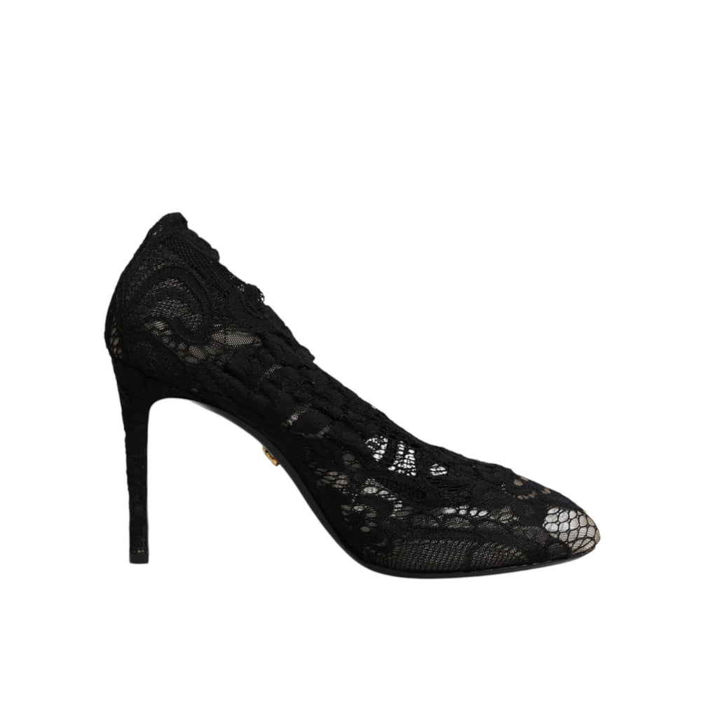 Dolce & Gabbana Black Lace Stretch Heels Mid Calf Boots Shoes LA12237-37.5