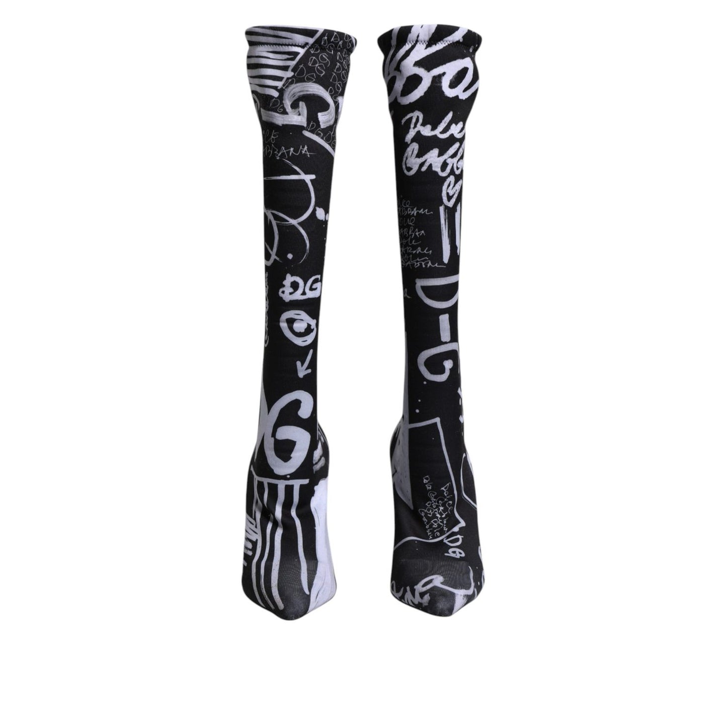 Dolce & Gabbana Black Logo Stretch Heels High Boots Shoes LA12238-36