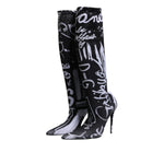 Dolce & Gabbana Black Logo Stretch Heels High Boots Shoes LA12238-36