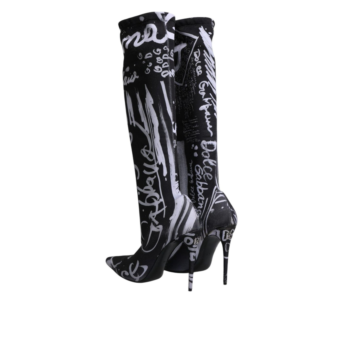 Dolce & Gabbana Black Logo Stretch Heels High Boots Shoes LA12238-36