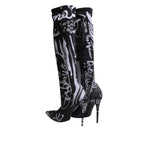Dolce & Gabbana Black Logo Stretch Heels High Boots Shoes LA12238-36