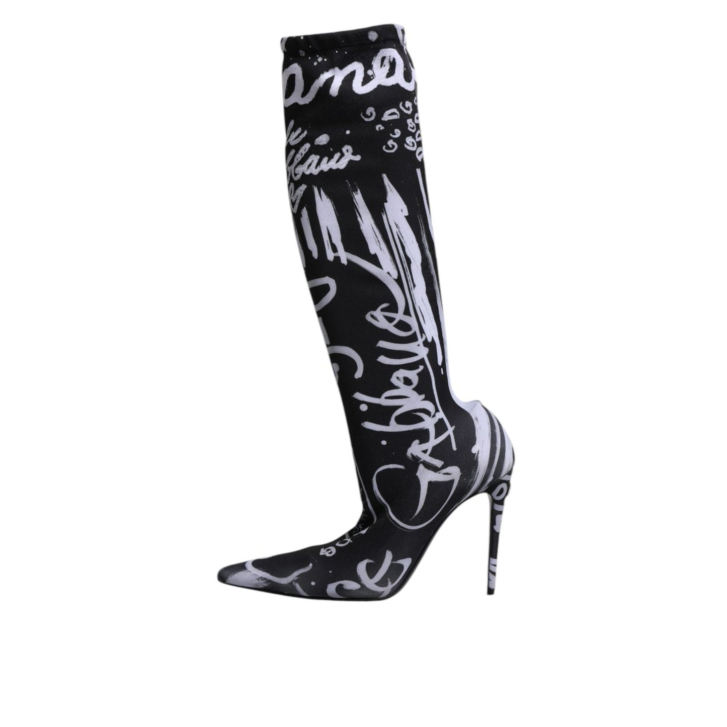 Dolce & Gabbana Black Logo Stretch Heels High Boots Shoes LA12238-36