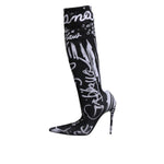 Dolce & Gabbana Black Logo Stretch Heels High Boots Shoes LA12238-36