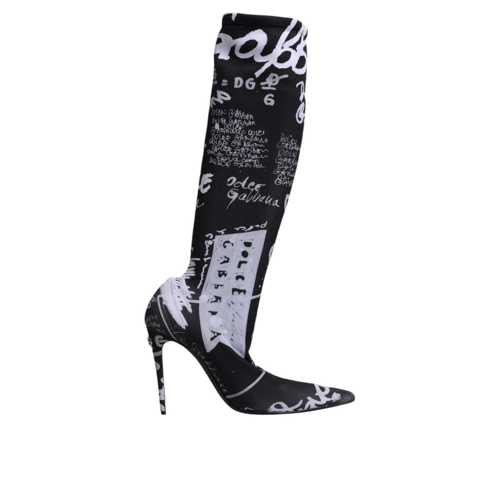 Dolce & Gabbana Black Logo Stretch Heels High Boots Shoes LA12238-36