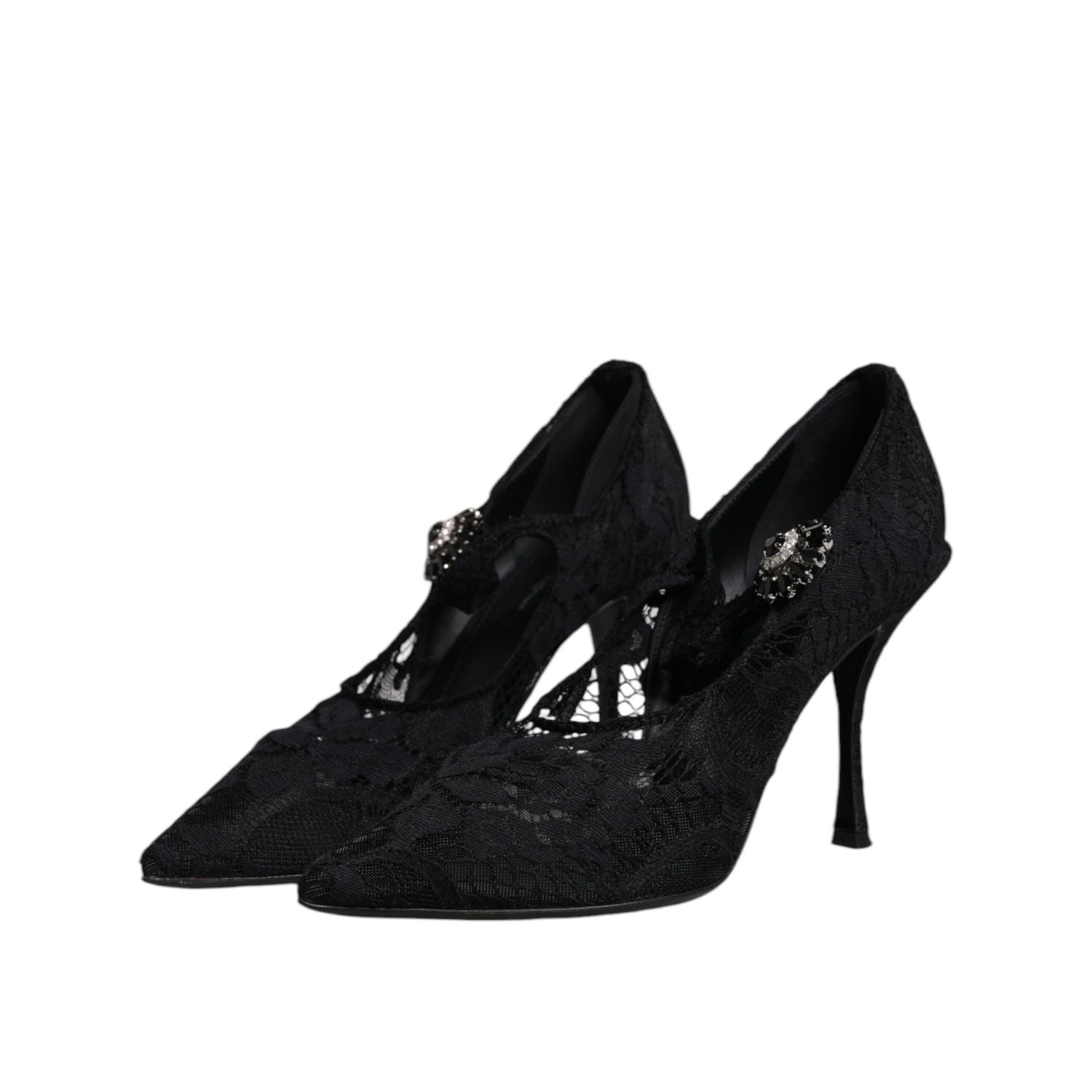 Dolce & Gabbana Black Lace Crystals Mary Jane Pumps Shoes