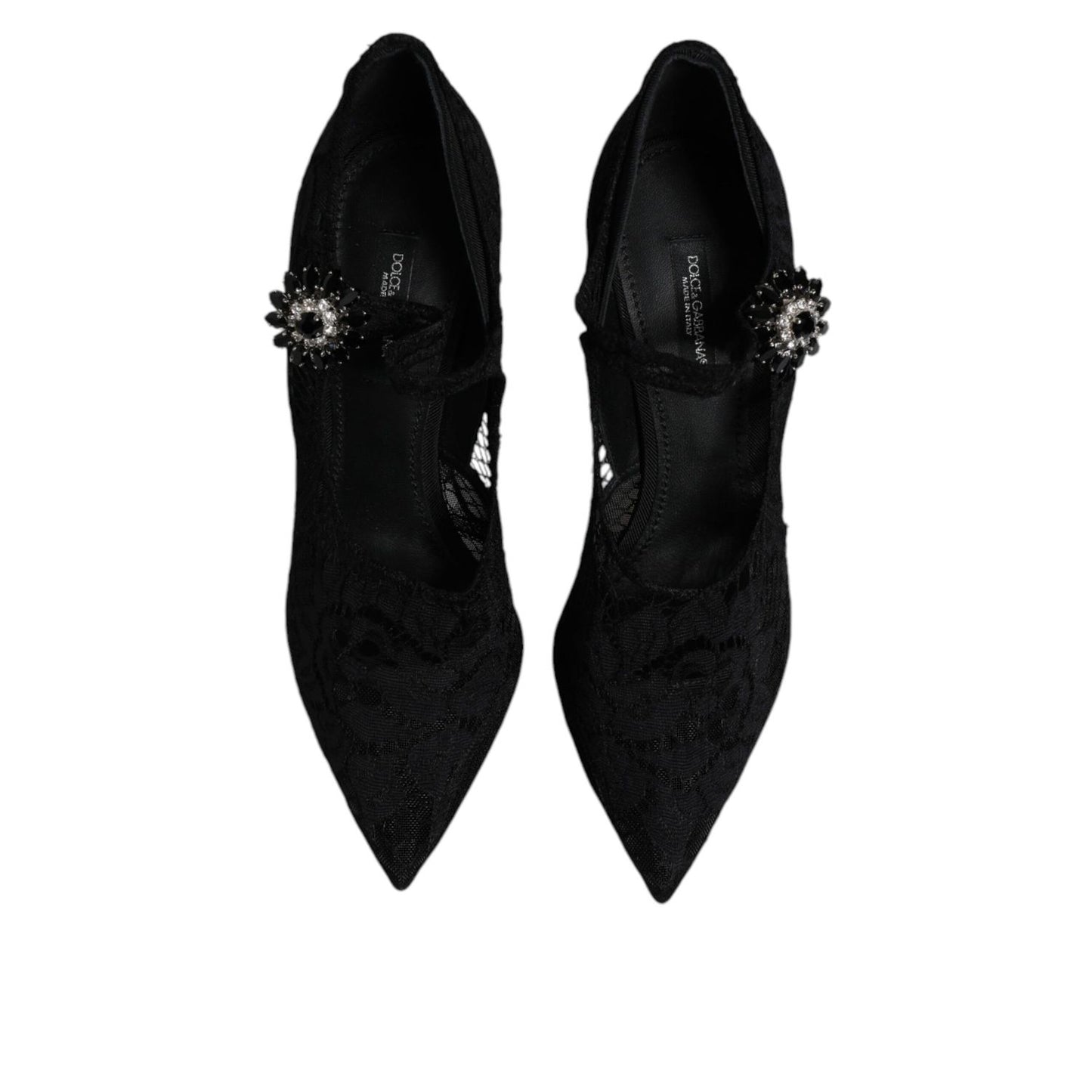 Dolce & Gabbana Black Lace Crystals Mary Jane Pumps Shoes