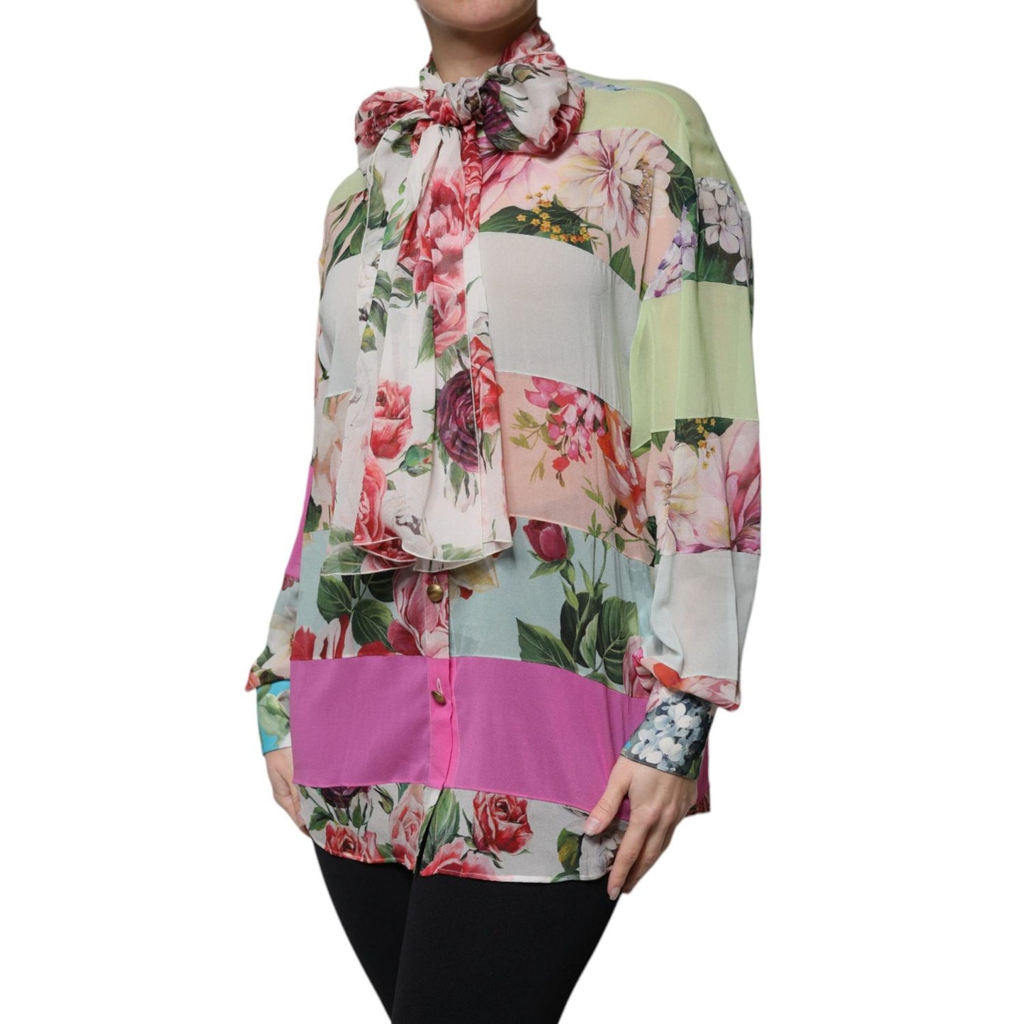 Dolce & Gabbana Multicolor Floral Patchwork Ascot Collar Top TSH86535-38