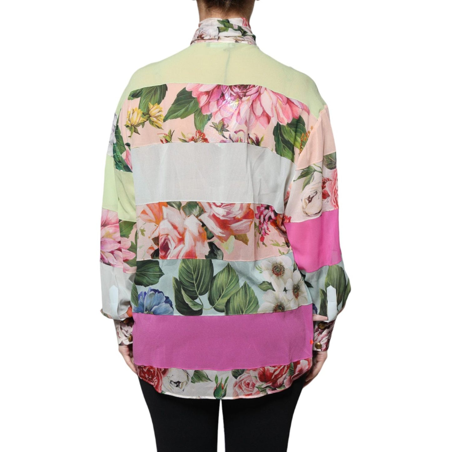 Dolce & Gabbana Multicolor Floral Patchwork Ascot Collar Top TSH86535-38
